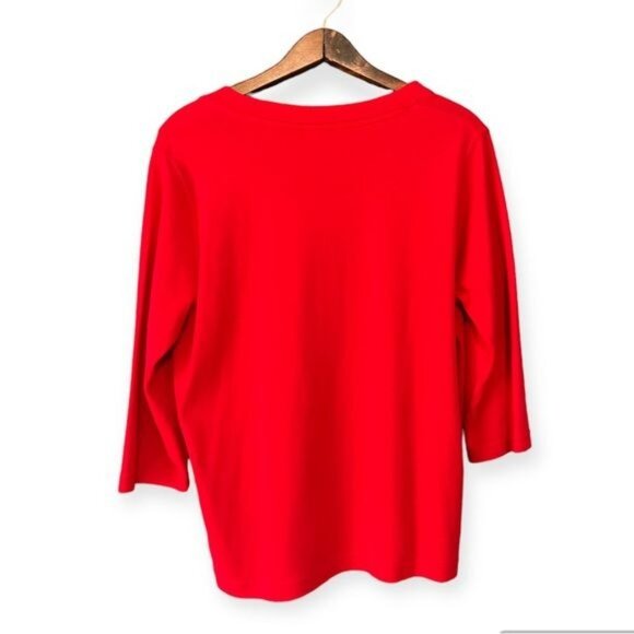 Red 3/4 Sleeve Embellished Rhinestone Top L - Picture 3 of 5